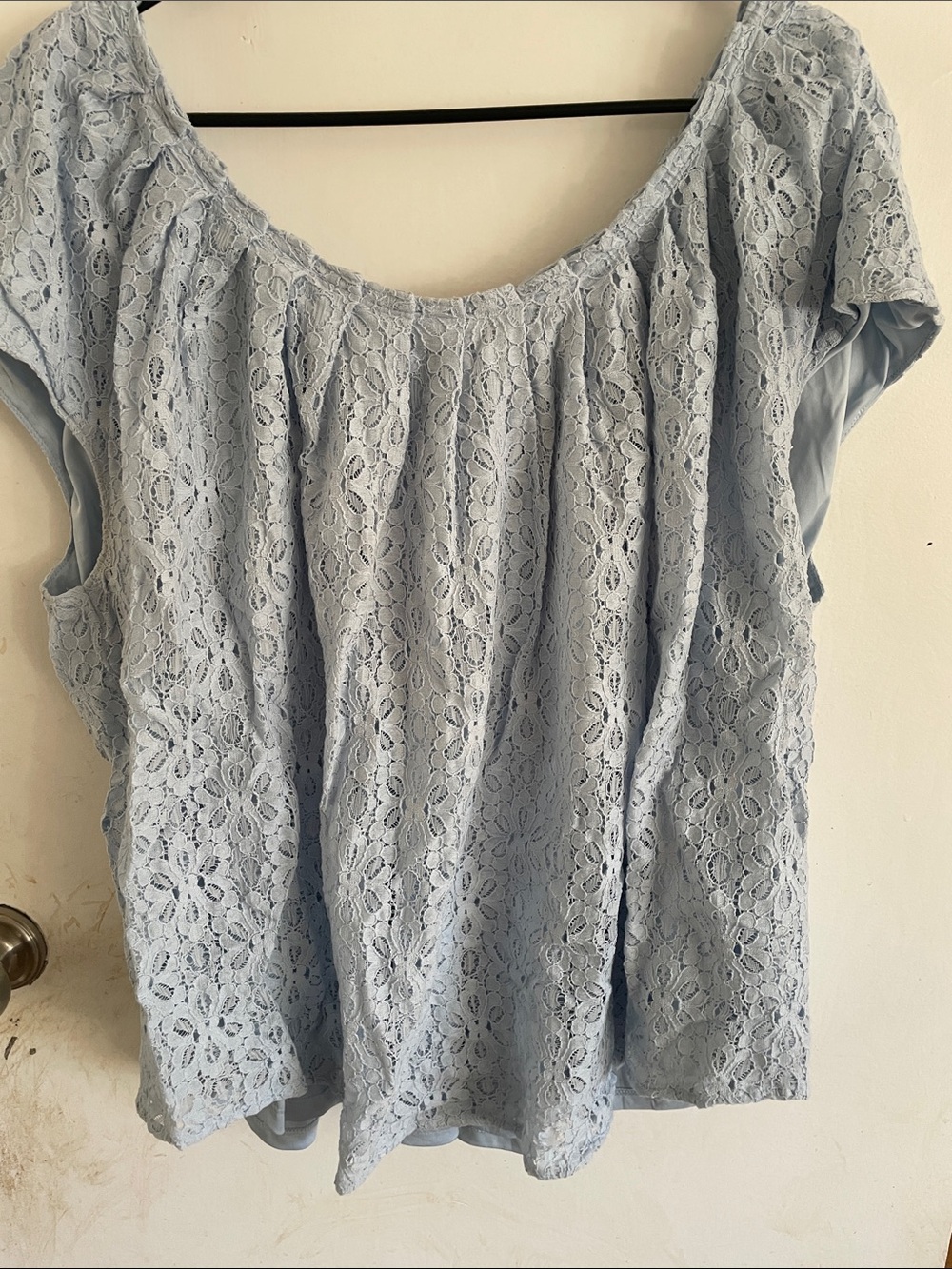 LC Lauren Conrad Pale Blue Floral Lace Scoop Neck Blouse